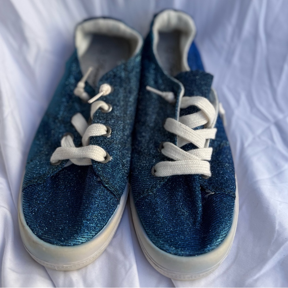 Glitter Blue and White Low-Top Canvas Sneakers